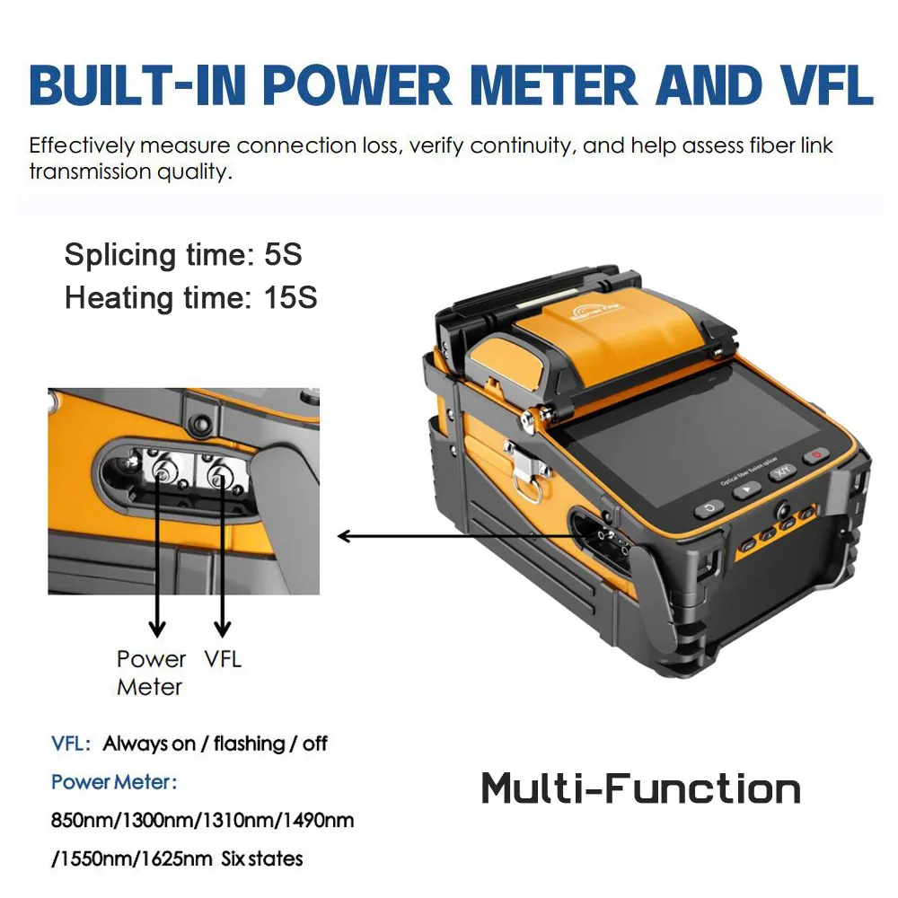 Intelligent FTTH Fiber Optic Splicing Machine AI-9 Automatic SM&MM Optical Fiber Fusion Splicer with Power Meter And VFL