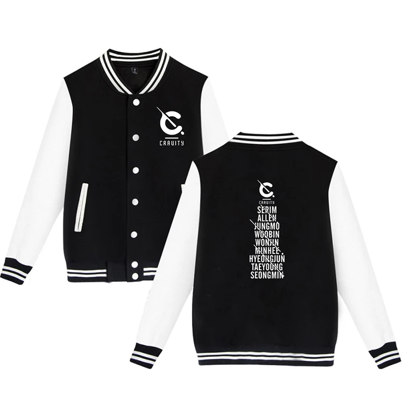 CRAVITY Kpop Baseball Jacket Coat Print Fashion Men Women Long Sleeve Pocket Button Korean Style Hip Hop Hoodies Sweatshirt Tops