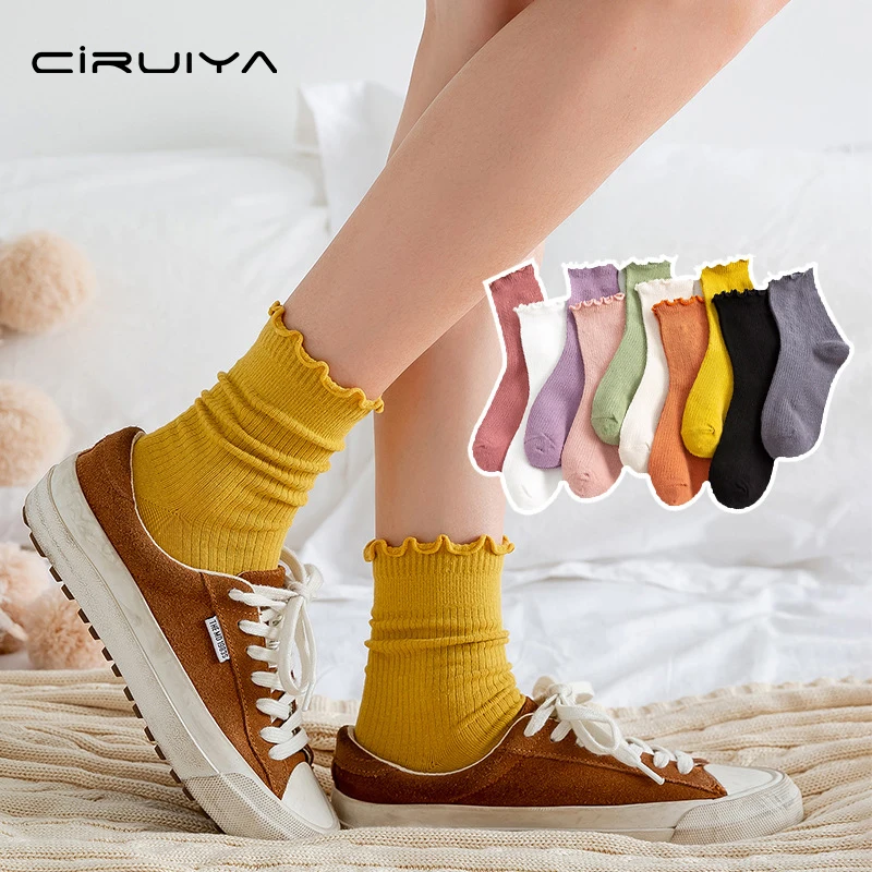 

CIRUIYA New Cotton Socks Female Winter Thicken Warm Harajuku Retro Color Loose Loop Socks Japanese Solid Color Cotton Socks 2022