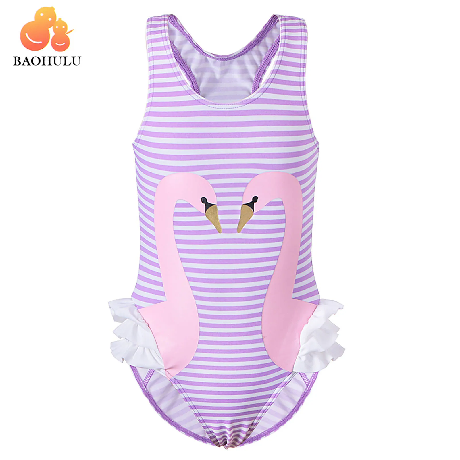 BAOHULU Baby Girls Swimsuit Sleeveless Sun Protection Swimwear Cartoon Swan Print Beach Wear Bathing Suit