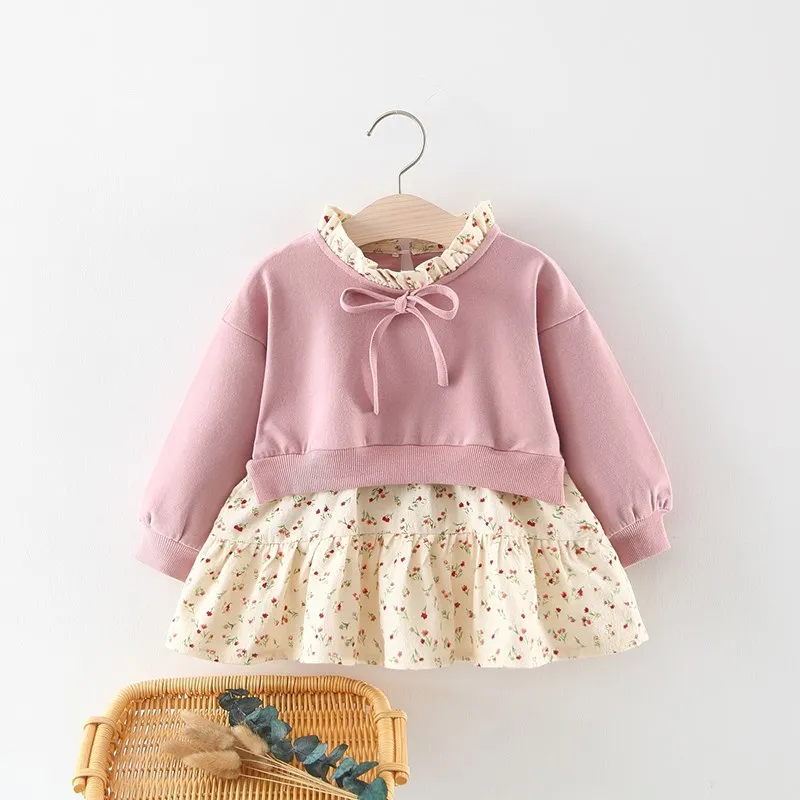 

Special Offer Baby Girls Lovely Floral Princess Dresses New Infant Kids Fashion Bow Spliced Sweater Dress Newborn One Piece P149