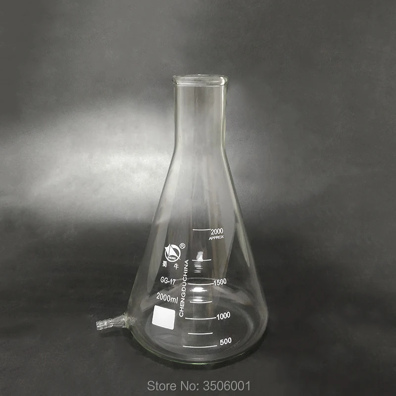 

Filtering flask with Lower tube,Capacity 2000ml,Triangle flask with tubules,Lower tube conical flask,With tick marks