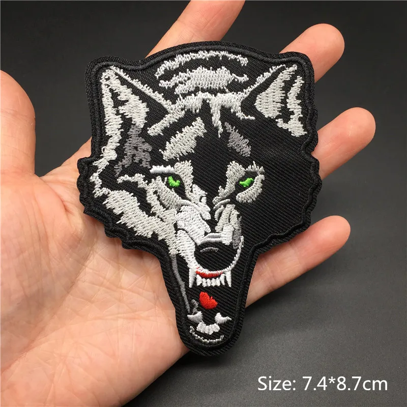 Wolf Patches for Clothing Stripe Appliques Black Embroidery Punk Badges Sewing Clothes Stickers Iron on Patches Decoration