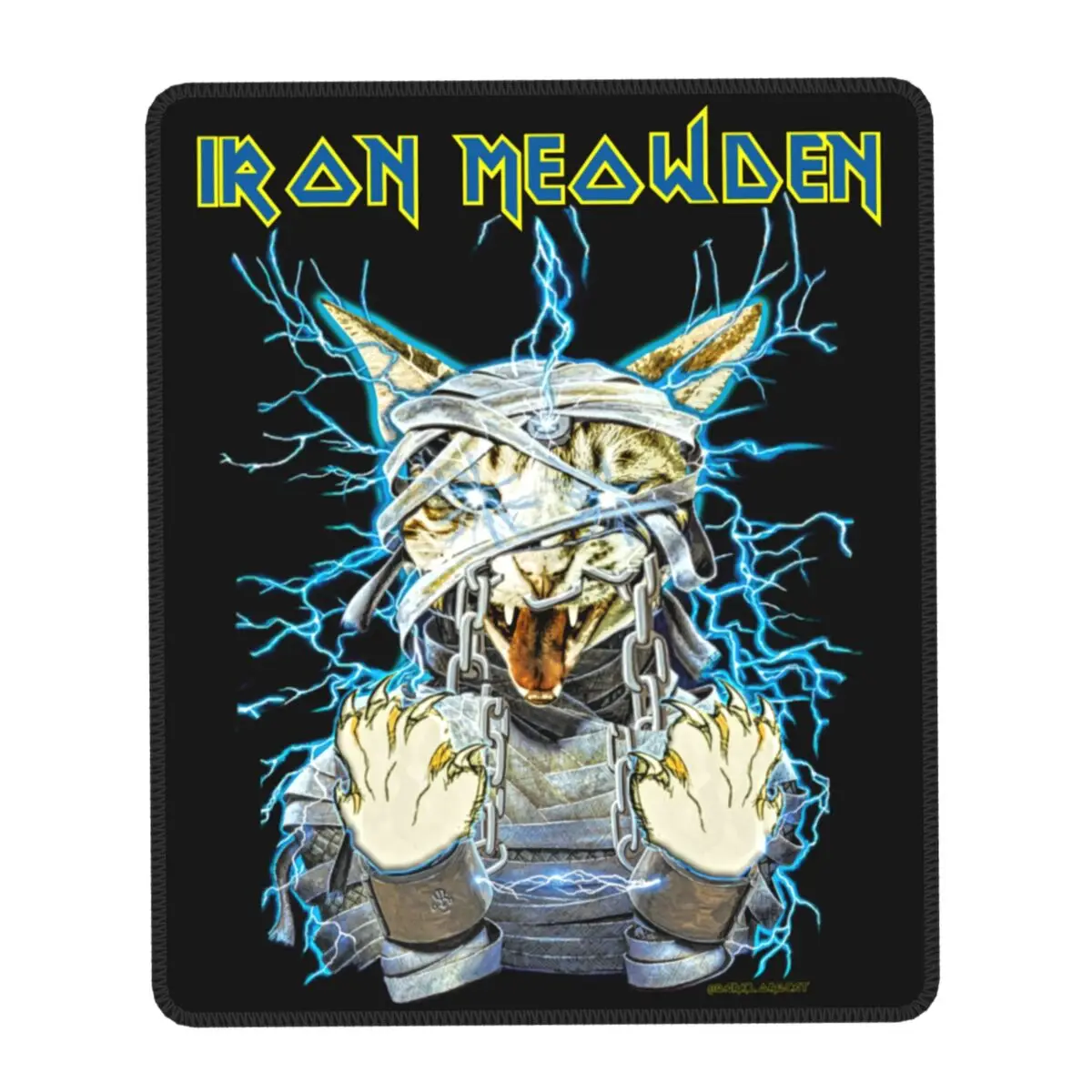 Iron Meowden Mouse Pad with Locking Edge Gamer Mousepad Non-Slip Rubber Base Funny Angry Cat Scream Office Computer Desk Mat