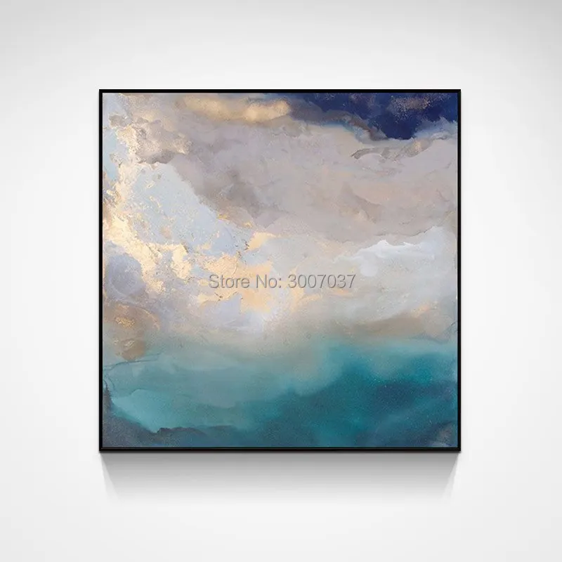 Abstract Modern Green Color Seascape Canvas Painting Fashion Golden Hand Painted Sea Oil Painting For Living Room Asile Bedroom