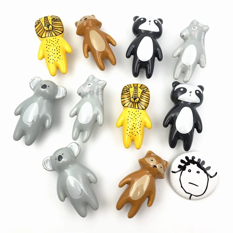 LCH Ceramic Cartoon Knob Lion King Panda Fox Koala Donkey Shaped Hardware Drawer Handles for Kids/Children