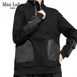 Max LuLu 2021 Winter Womens Loose Punk Casual Sweatshirts European Style Ladies Turtleneck Design Vintage Hoodies Gothic Clothes