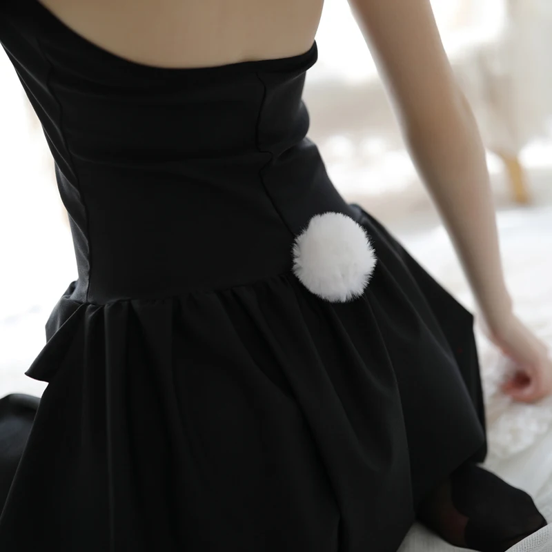 Black sexy halter strapless backless maid outfit cosplay maid student uniform sleepwear nightdress suit