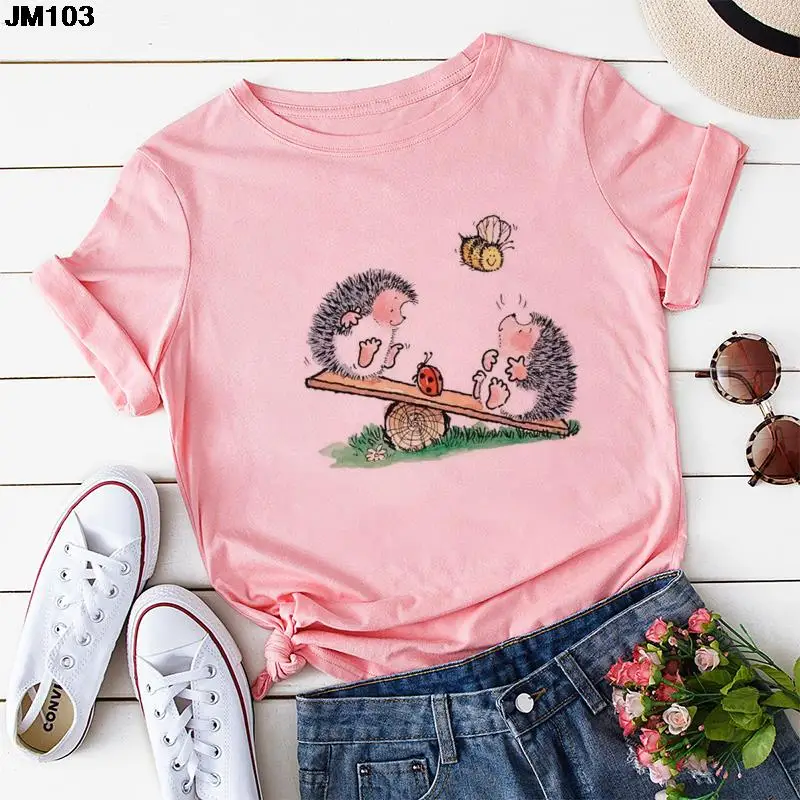 

Повседневная Женская одежда, футболка в стиле Харадзюку, забавная женская футболка с принтом ежика и аниме, летняя модная женская футболка с коротким рукавом
