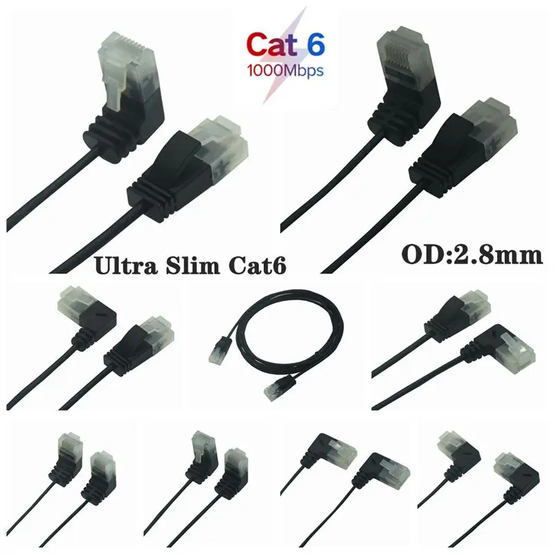 Superfine Ultra cienki kabel Ethernet Cat6 RJ45 prawy lewy w górę w dół 90 stopni kąt UTP przewód sieciowy Cat6a przewód Lan 0.25m-3m