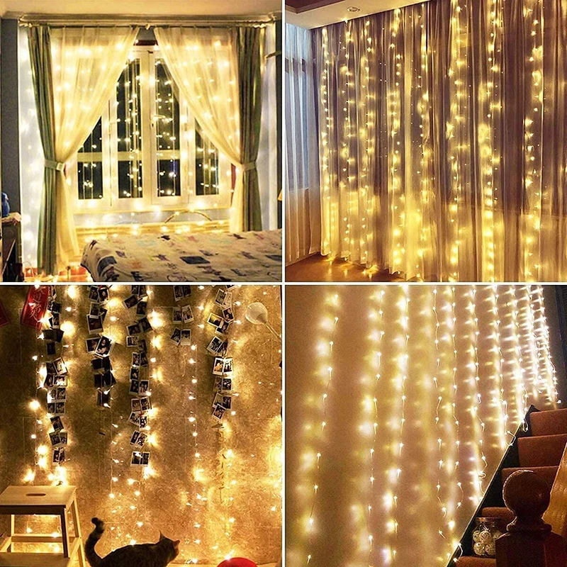 LED Fairy Window Curtain String Light Twinkle Garland Curtain Lamp String USB Operated for Home Shop Music Bar Party Decoration
