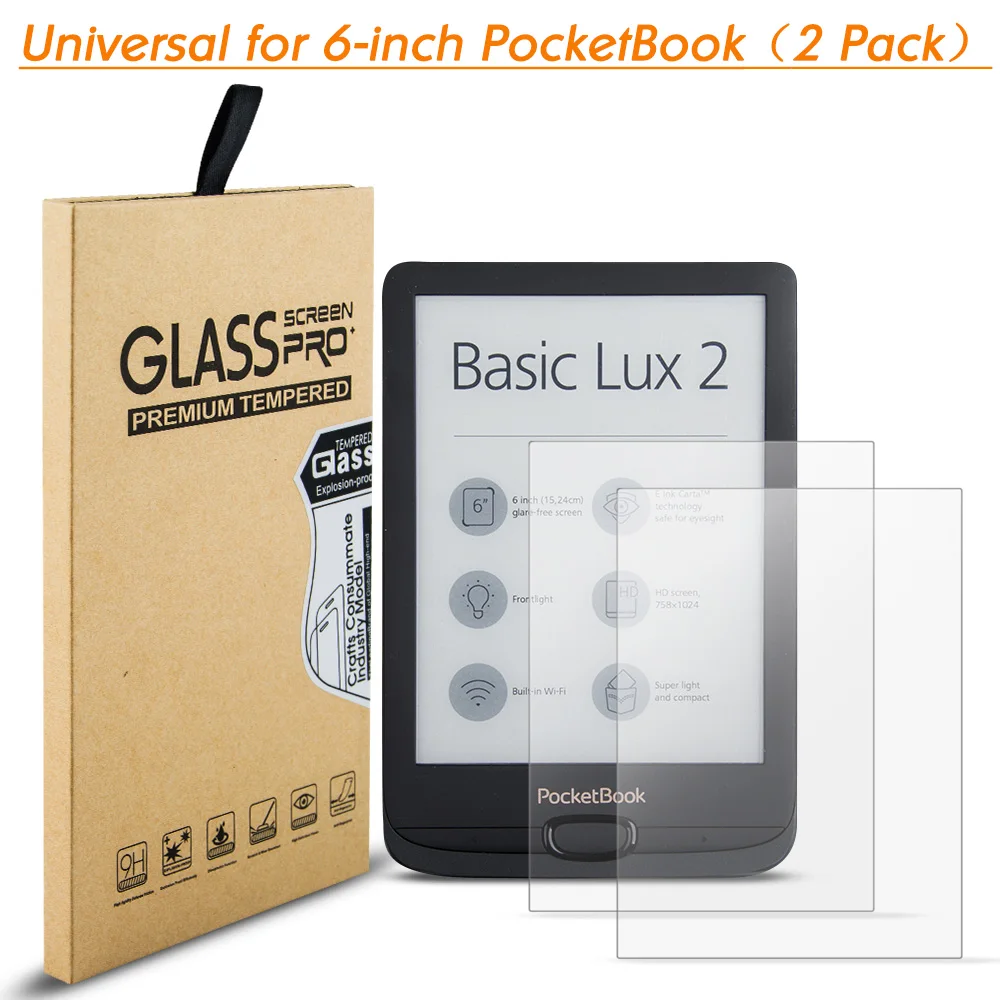 Tempered Glass Screen Protector for 6 inch Pocketbook Touch HD 3/Touch Lux 4/Touch Lux 5/Basic Lux 2/Pocketbook Color (2 Pack)