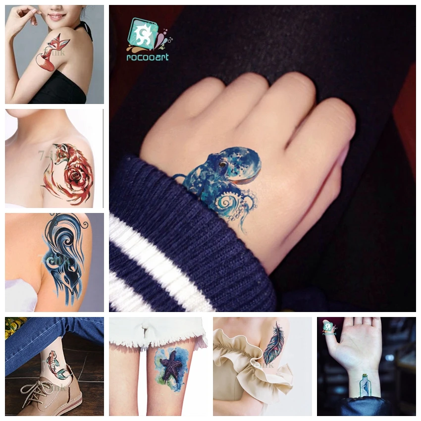 Waterproof Temporary Tattoos sticker color Sea Octopus tattoo Water Transfer fake tatto flash tatto 10.5*6 cm for kid man woman