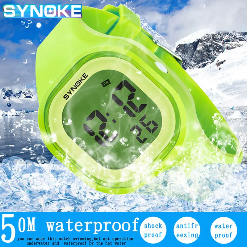 SYNOKE-Montre numérique LED étanche pour enfants, montre-bracelet pour enfants, alarme, étudiants, garçons, marque de mode