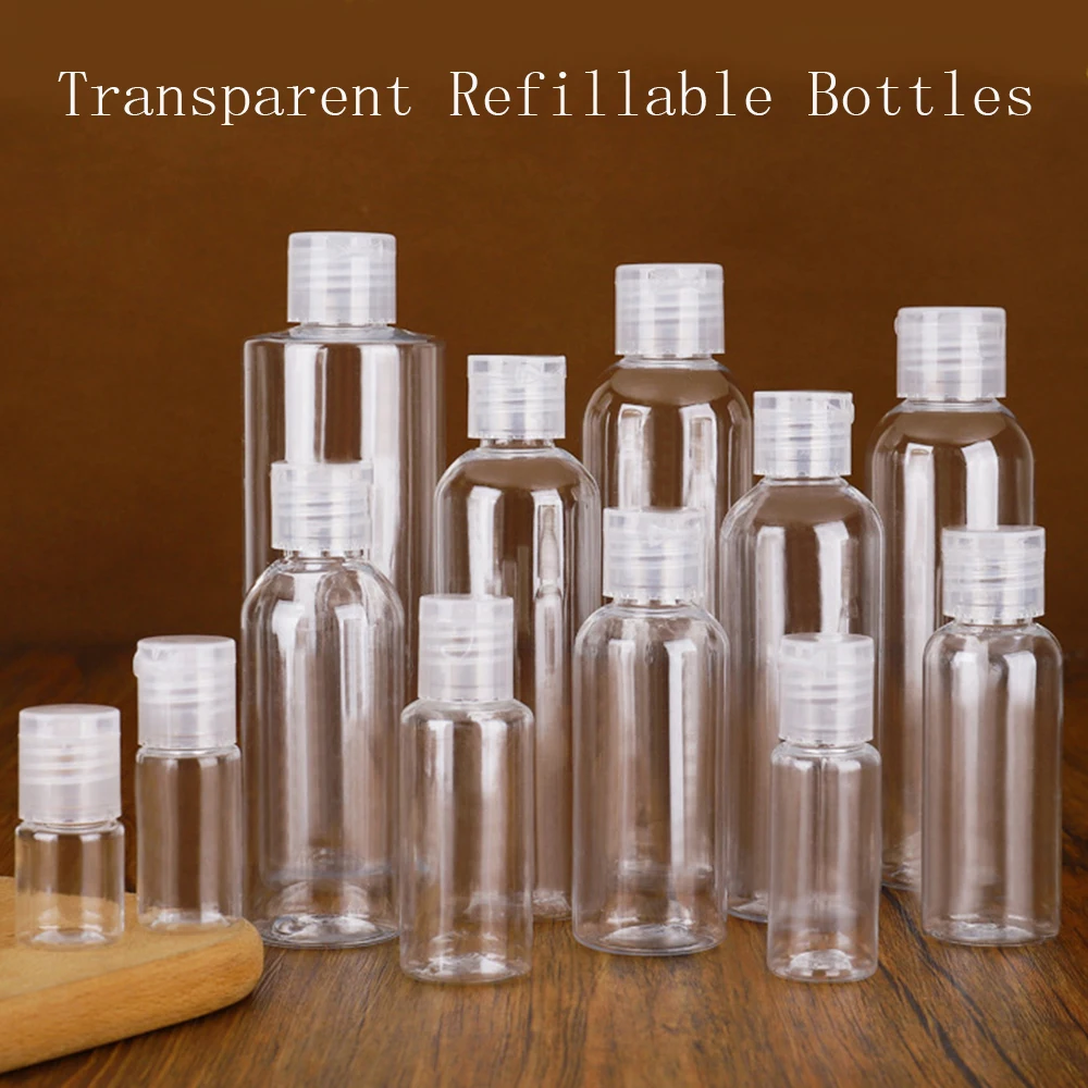 10/20/30/50/100ml Plastic PET Clear Flip Lid Lotion Bottles Cosmetic Shampoo Sample Containers Travel Liquid Refillable Bottle