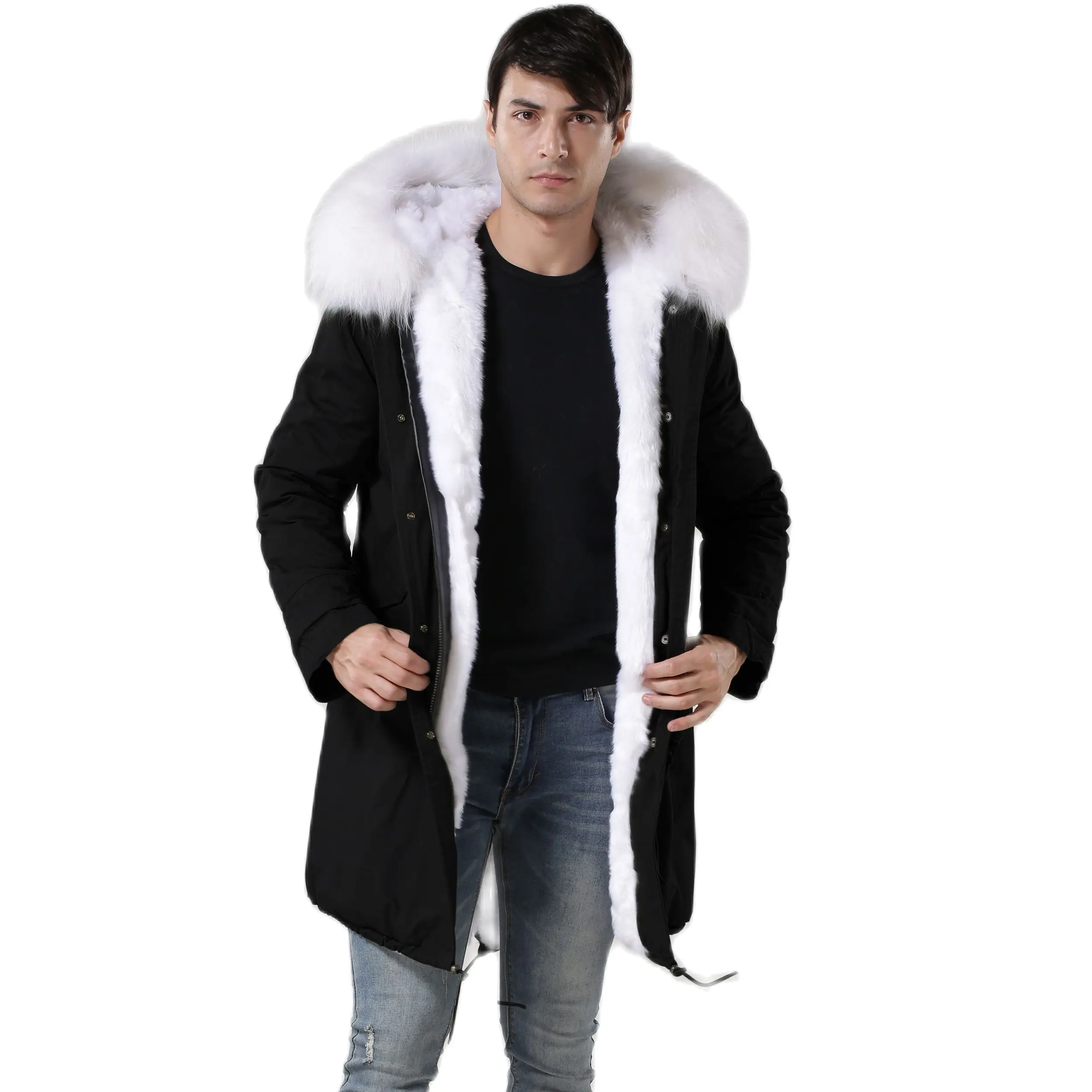 Meifng Brand High Quality Faux Fur lined With Oversize Raccoon Fur Hood Women And Man Winter Jacket For Wholesale