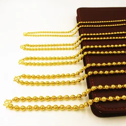 24k Gold Filled Solid 4mm-10mm Ball Beads Chain Necklace for Men / Women,Hot Pure Gold Color Men's Hip Hop Rock Jewelry j