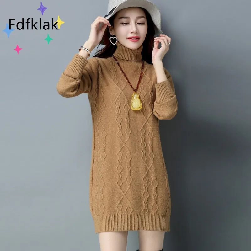 Fdfklak Neue Herbst Winter Plus Größe Dicken Pullover Frauen Pullover Koreanische High Neck Pullover Lose Mid-Länge Bodenbildung hemd