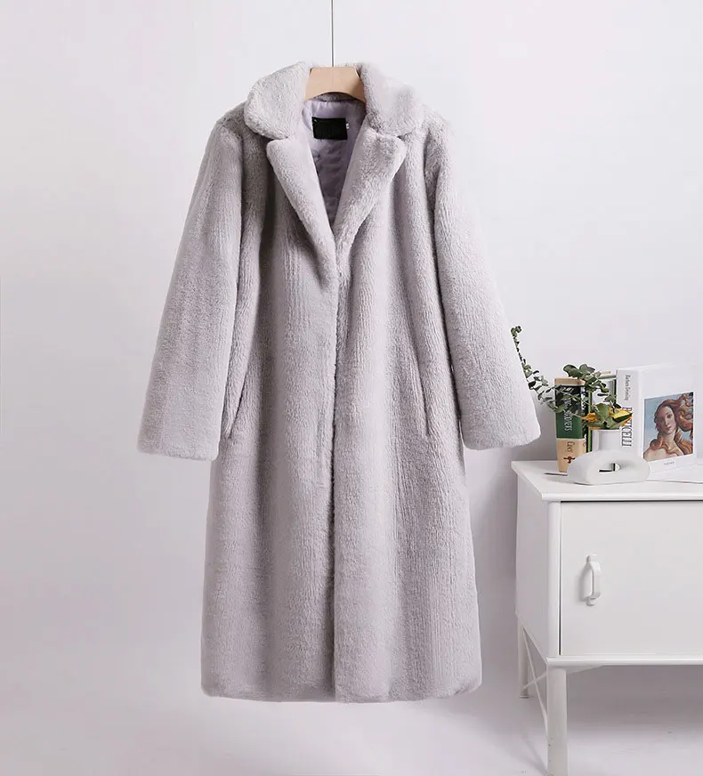 Winter Women Faux Fur Coat Thick Warm Loose Fuzzy Coat Women Casual Long Coat With Pocket Solid Jacket Femme Overcoat Streetwear