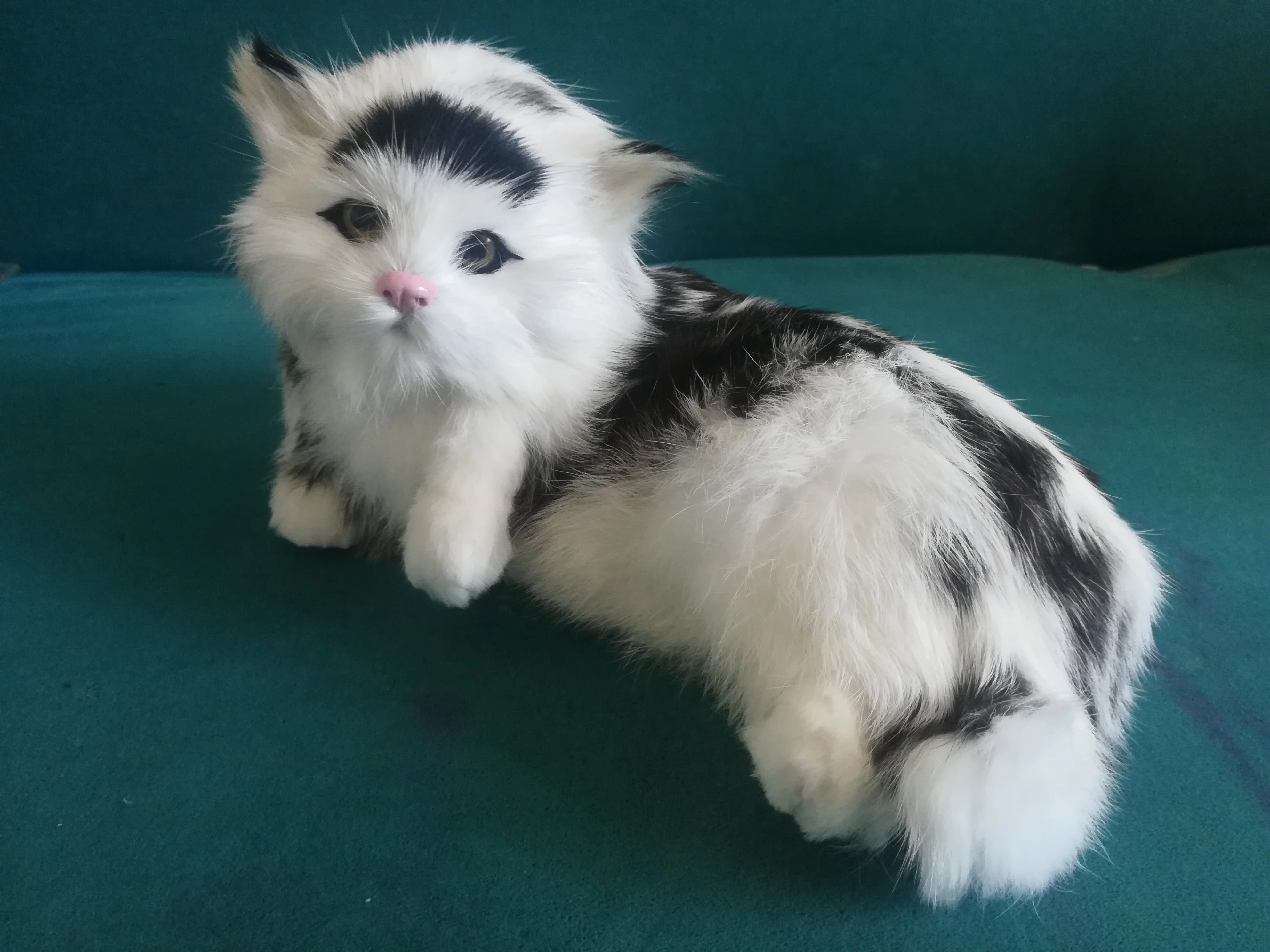 24x13x12cm simulation cat hard model plastic&mixed furs blaack-white cat handicraft ornament home desktop decoration p2667