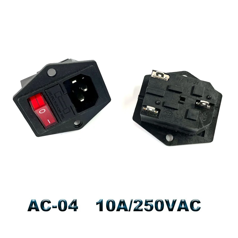 IEC320 C14 Electrical AC Socket 3 pin red LED 250V Rocker Switch 10A fuse female male inlet plug connector 2 pin socket mount