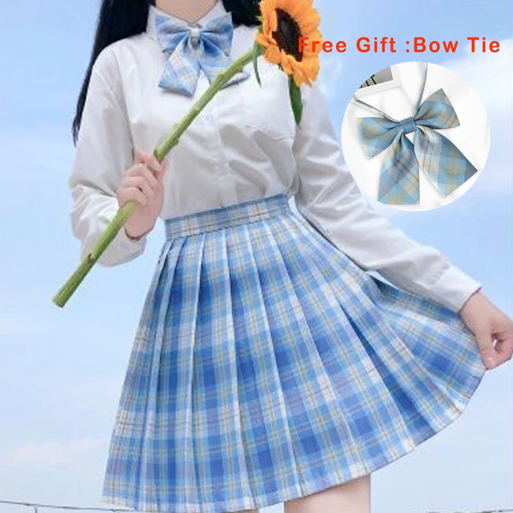 Pleated Harajuku Preppy Style Summer Women Skirt Plaid Kawaii Y2K High Waist Dance Bow Skirt Mini Cute Japanese School Uniforms