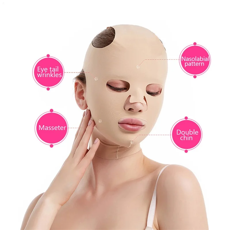 Mascarilla facial transpirable reutilizable 3D para mujer, vendaje adelgazante, moldeador en V, estiramiento facial completo, máscara para dormir,