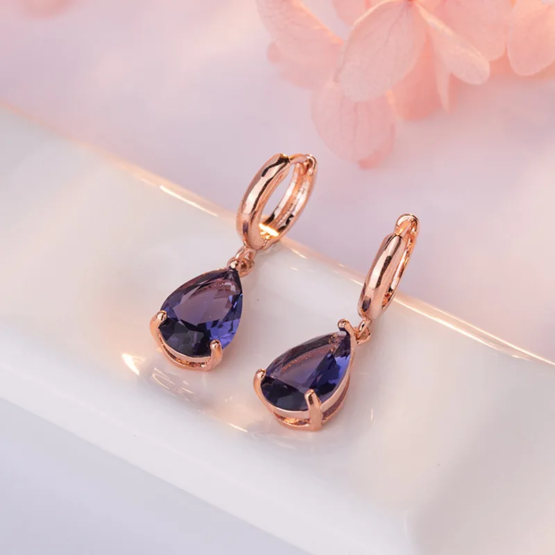 Fashion Earrings 925 Silver Jewelry with Purple Zircon Gemstone Water Drop Shape Earrings for Women Wedding Party Accessories