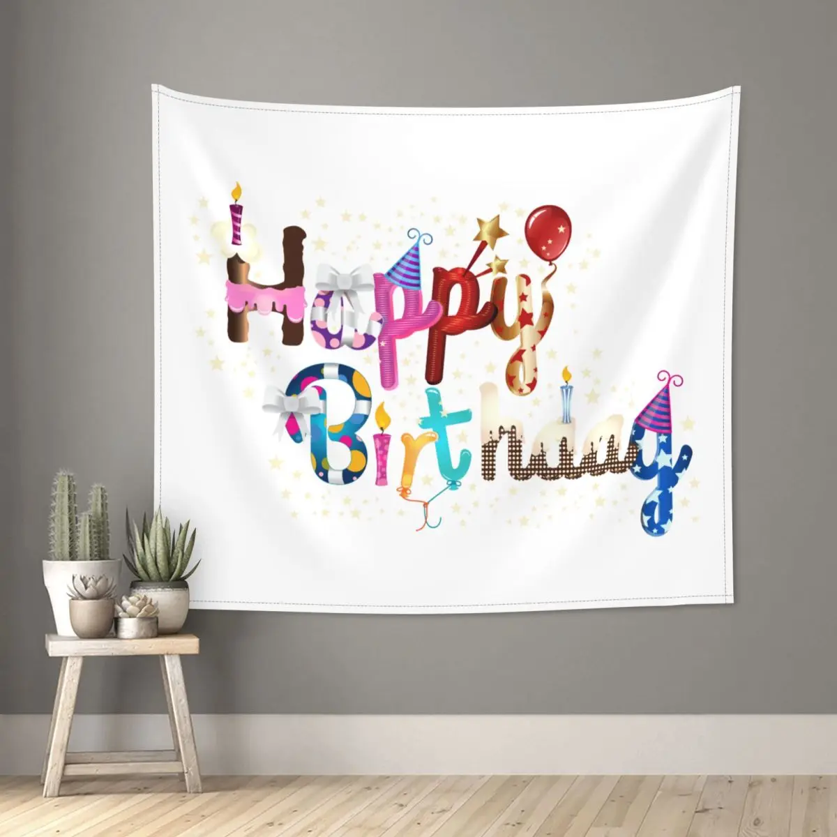 

Happy Birthday Background Cloth Tapestry Wall Hanging Hippie Tapestry Fantasy Decoration Home Decor for Living Room Wall Cloth