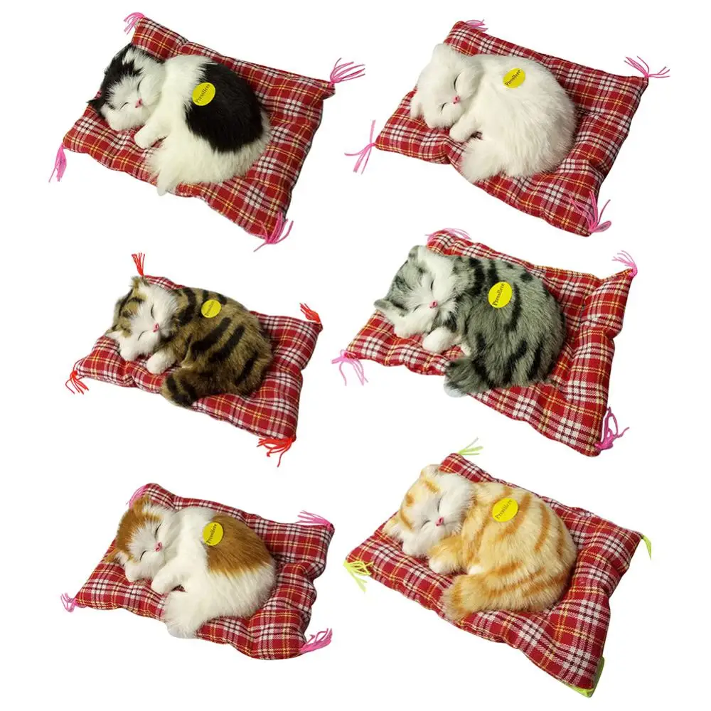 Sleeping Cat Plush Stuffed Toy Press Simulation Sound Animal Cute Doll Kids Gift Animal Real Life Plush Cat Cushion