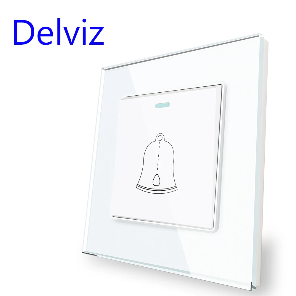 Interruptor de timbre de pared Delviz, tamaño 86mm * 86mm, botón de recordatorio para el hogar Panel de cristal de vidrio templado, interruptor de botón de reinicio automático