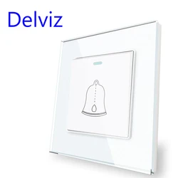 Delviz Wall Doorbell Switch, Size 86mm*86mm,Household Remind button Toughened Glass Crystal Panel, Automatic reset button switch