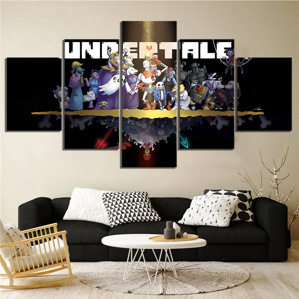 Gamer Wall Art 5 Panel UNDERTALE Game Modular Canvas Posters Pictures HD Prints Paintings Home Decor Living Room Decoration