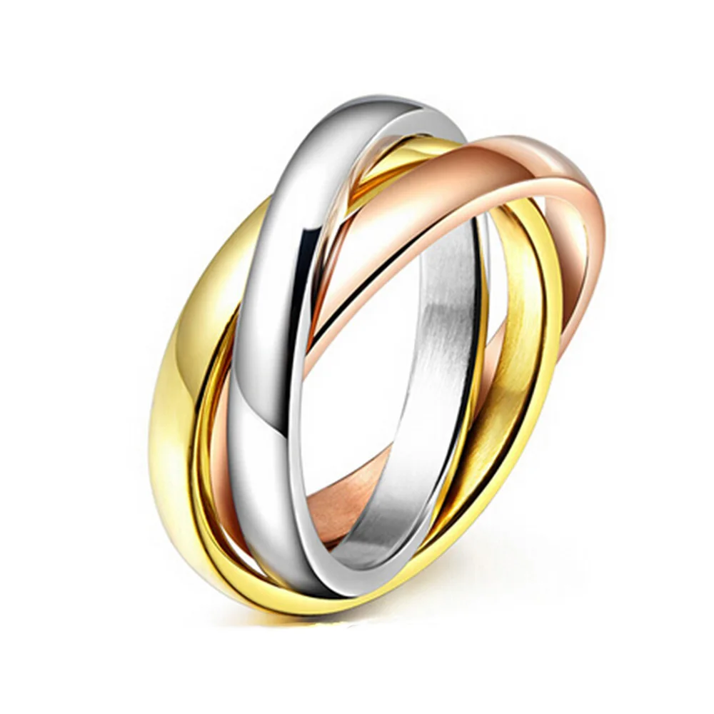 vintage wedding ring women tricolor 14k rose gold plated stainless steel jewelry ladies love alliance fashion ring