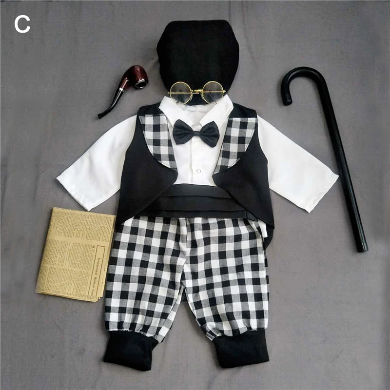 Baby Infant Photography Cotumes Grandma Grandpa\'s Outfits Photo Clothing Sets Old Man Lady Wig Hat Gentleman Cosplay Suit