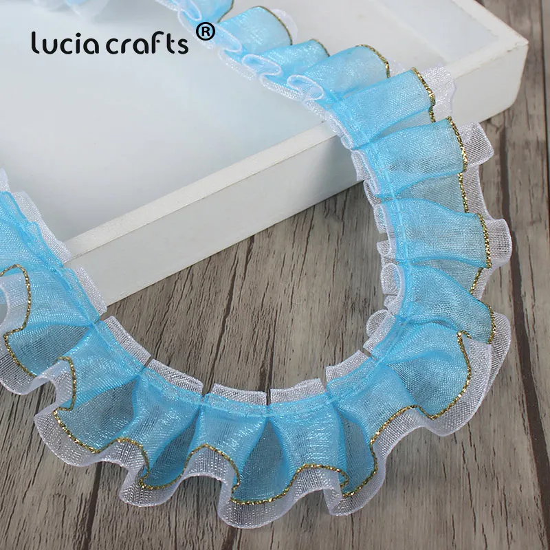 Lucia Crafts 5Yards  25mm Chiffon DIY Sewing Garment Dress  Lace Trim Pleated Ribbon For  Wedding Accessories X0406