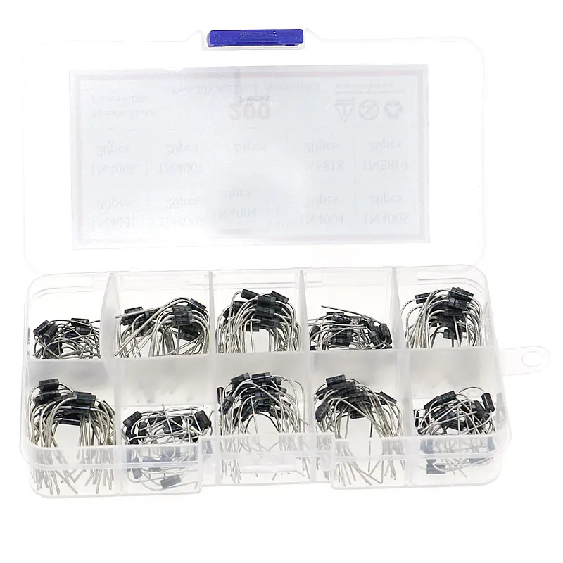 200pcs 10Values x20 Rectifier Diode Schottky Assortment Electronic Kit 1N4001~1N4007 1N5817 1N5818 1N5819 With Storage Box