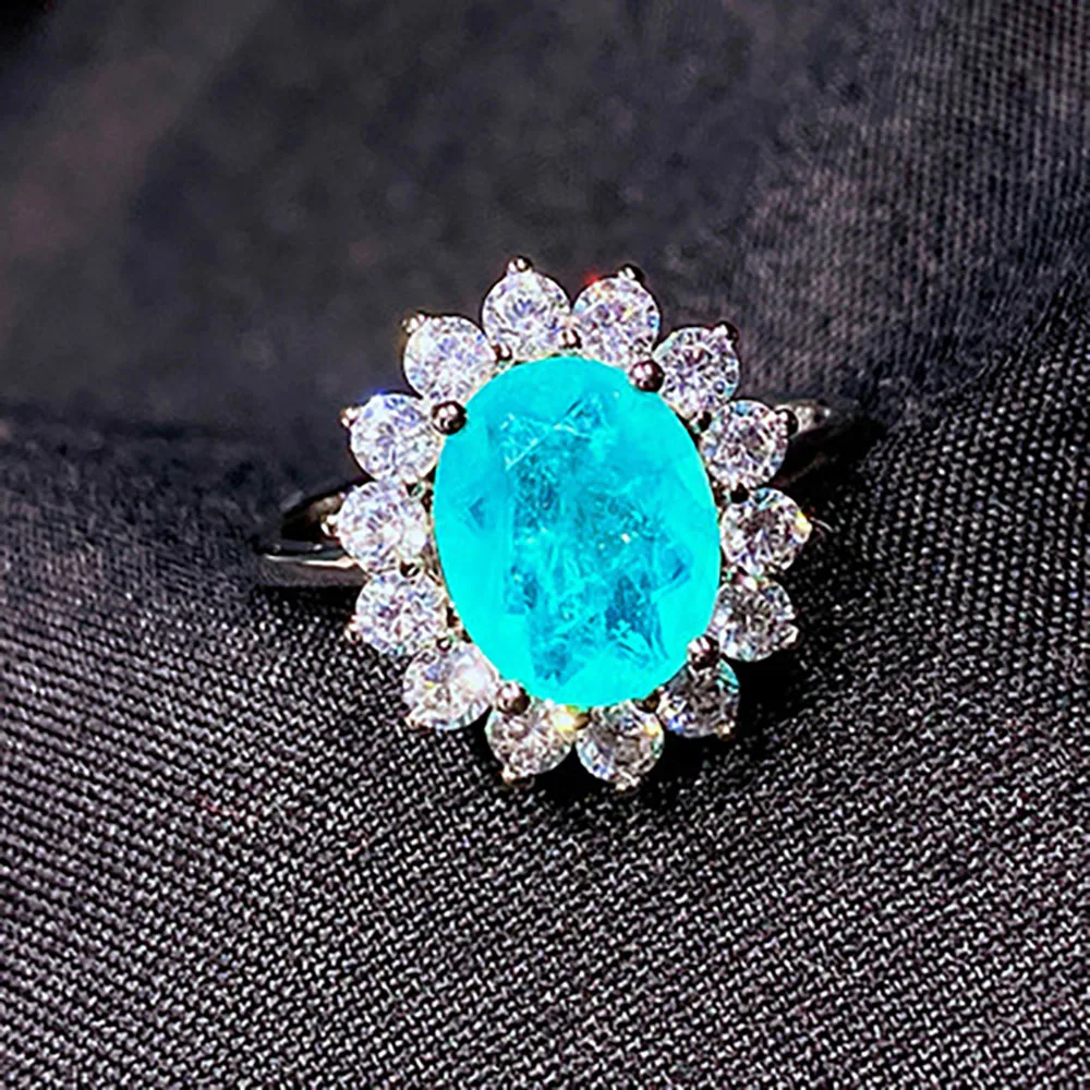 Luksusowe 925 Sterling Silver 8*10mm Paraiba turmalin Sapphire Ruby kamień szmaragdowy pierścienie dla kobiet Lab diament elegancka biżuteria na