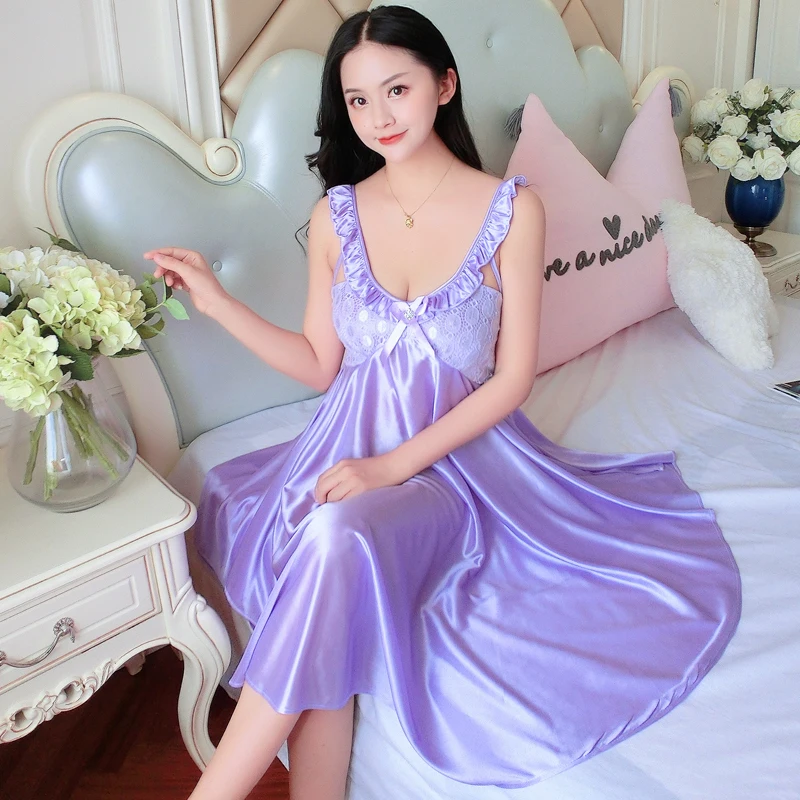 

Lounge Sleep Shirt Sleepwear Women's Fashion Sexy V Neck Solid Sleepwear Spaghetti Straps Imitated Silk Cool Cozy Nightdress