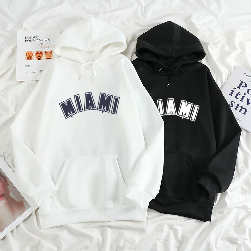 Aesthetics Letter MIAMI Men/Women Hoodie Hip Hop Casual All-match Long Sleeve Sweatshirt Unisex Loose Streetwear Fleece Kpop Top