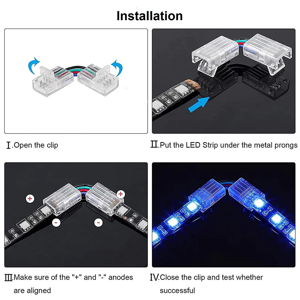 LED Strip Connector 4 Pin 8mm/10mm Right Angle Adjustable /H shape Connector For 3528/5050 SMD RGB LED Strip