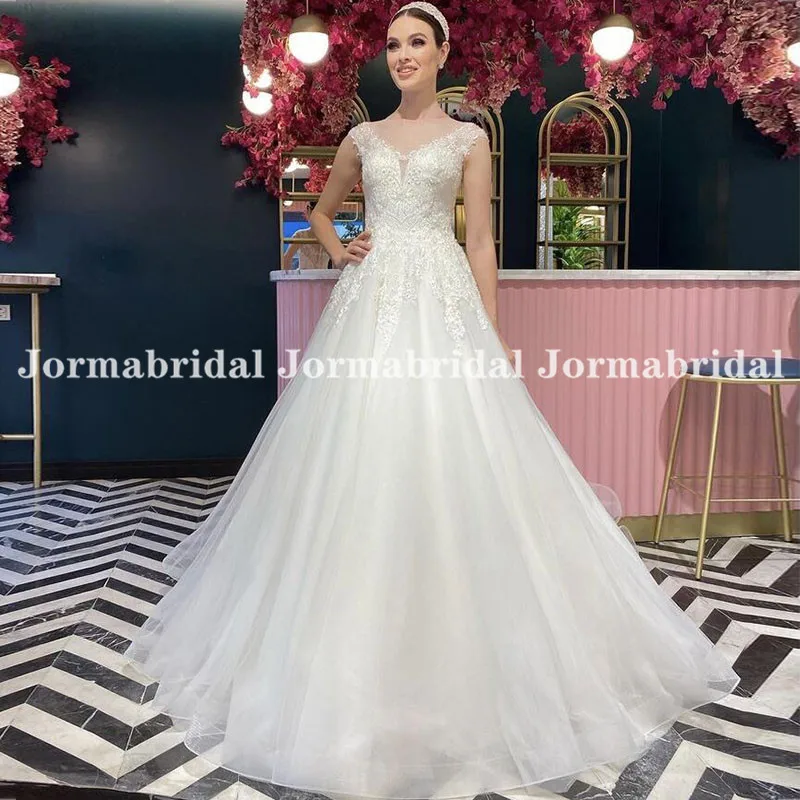 Ilusionismo-vestido de casamento em tule com capa e botões transparentes, vestido de noiva, 2021