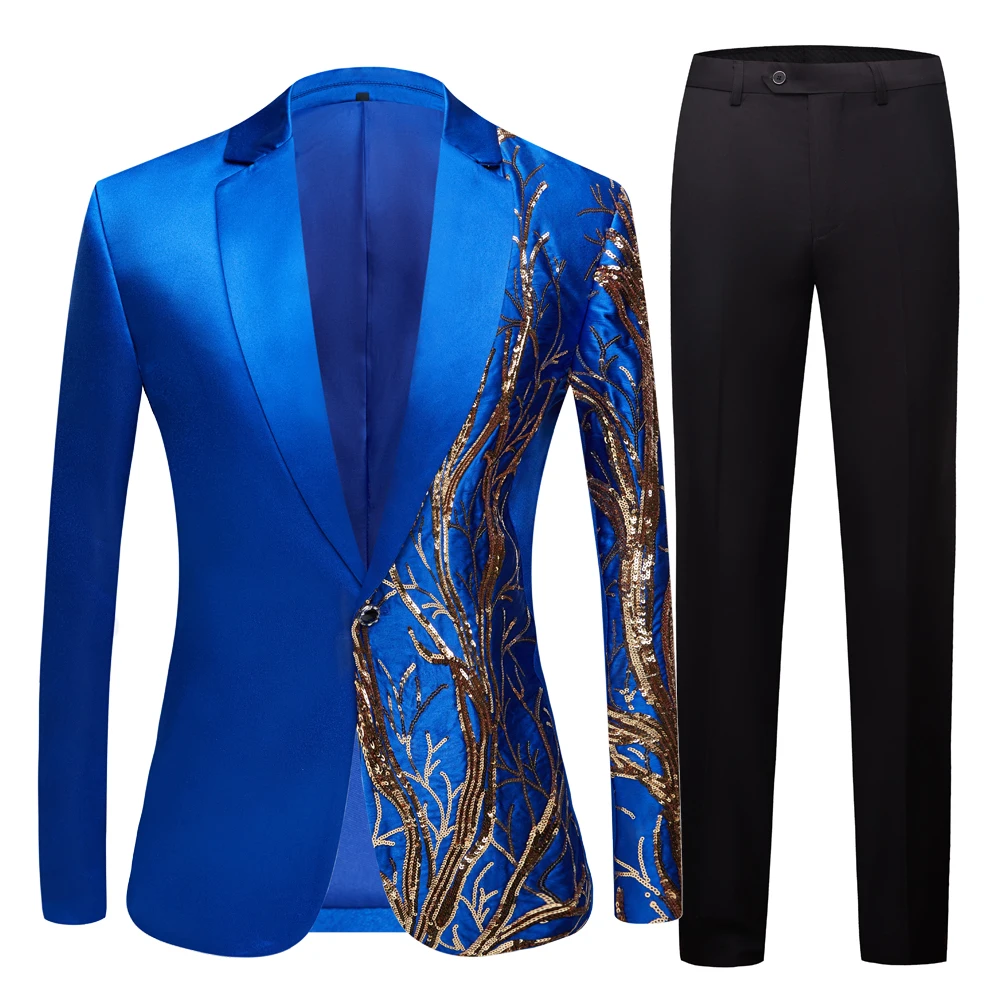 Men\'s Black White Blue Yellow Green Sequin Blazer Slim Fit Wedding Party Suit Jackets High Quality Singer Density Sequined