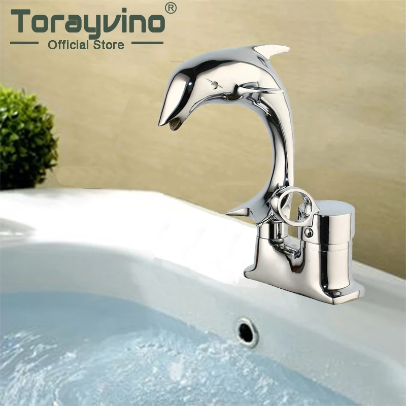 

Bathroom Basin Faucet Dolphin Modeling Brass Chrome Faucet Finished High Quality Basin Taps Hot & Cold Mixer Faucets