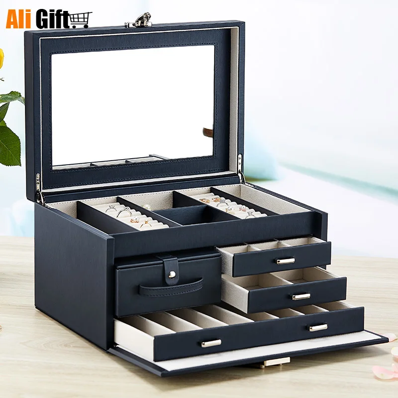 Locking Large Capacity Jewelry Box Princess European Korea Luxury Jewelry Storage Box Wedding Gifts Multi-Layer Dressing Case