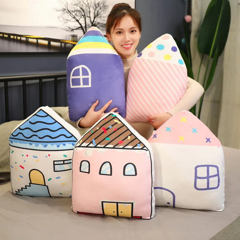 Soft Cartoon House Style Pillow Cushion Stuffed Sleep Pillow Nordic Baby Kids Room Decor Baby Plush Doll Toys Photo Props