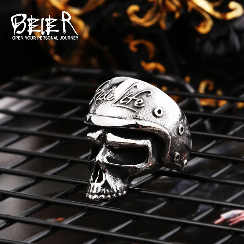 Beier new store 316L Stainless Steel motorcycle skull ring men\'s ring fashion jewelry for LLBR8-722R