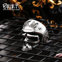 Beier new store 316L Stainless Steel motorcycle skull ring men's ring fashion jewelry for LLBR8-722R