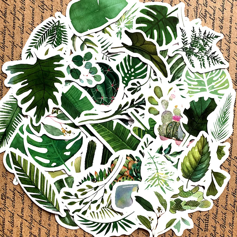 

10/30/60Pcs Green Shadow Plant Fern Leaf Stickers For Suitcase Skateboard Laptop Luggage Fridge Phone Car Styling DIY Sticker