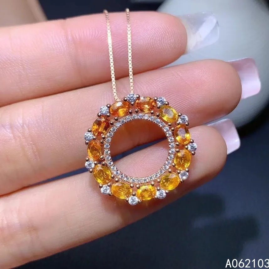 

KJJEAXCMY fine jewelry 925 Sterling Silver inlaid natural yellow sapphire Women's elegant luxury round GEM PENDANT NECKLACE supp